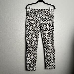 J Crew Toothpick Ankle Skinny Jeans Geometric Print Women's Size 29 Black White